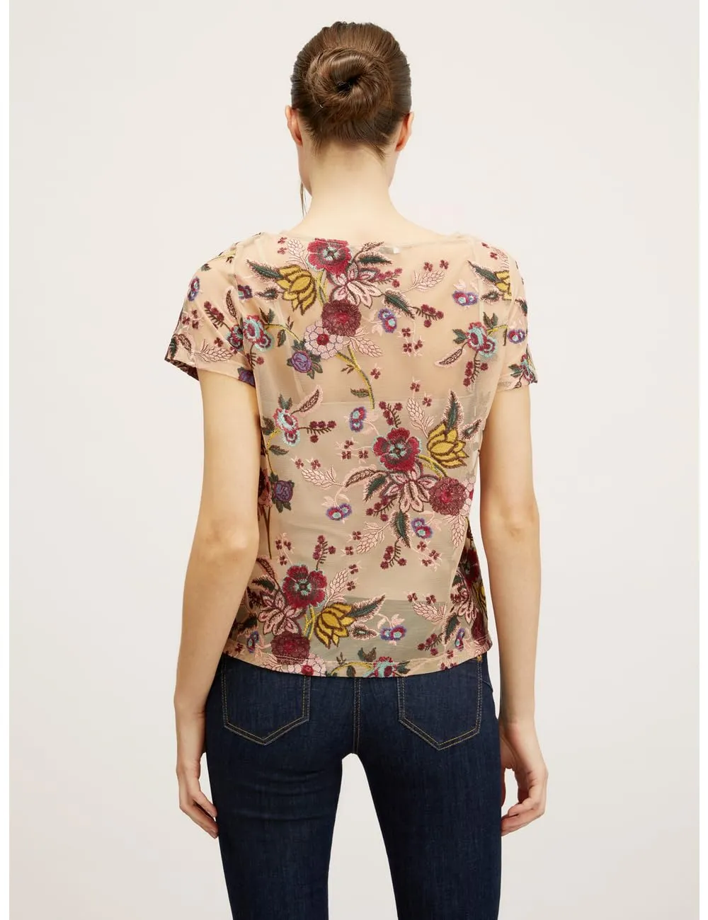Motivi T-Shirt Tüll bestickt Boxy U-Boot-Ausschnitt