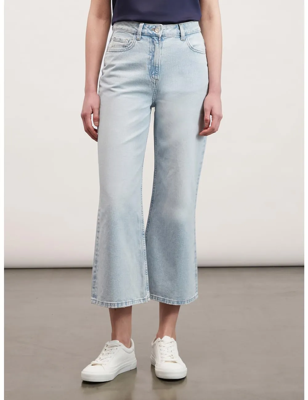 Motivi Cropped-Jeans Wide-Leg Hellblau Baumwoll-Denim