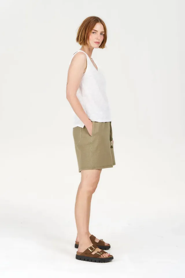 KOMODO MARLIE Shorts Grün Bio-Baumwolle Waffle