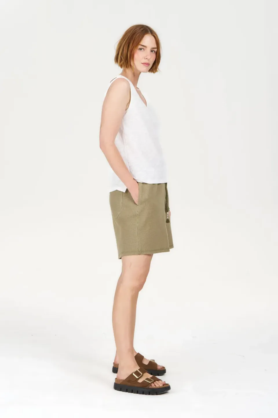 KOMODO MARLIE Shorts Grün Bio-Baumwolle Waffle