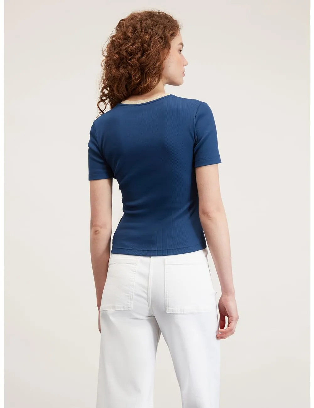 Motivi T-Shirt Rippen Lurex-Bordüre Baumwolle