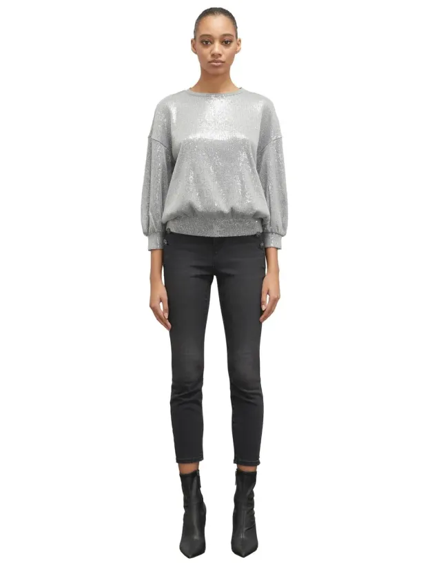 Motivi Sweatshirt kurz Shiny-Optik Ballonärmel