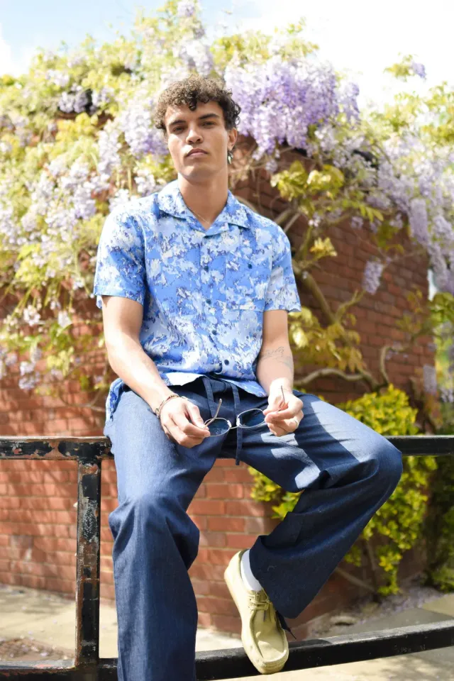 Komodo Spindrift Hemd Herren Acid Blue M Tencel Print