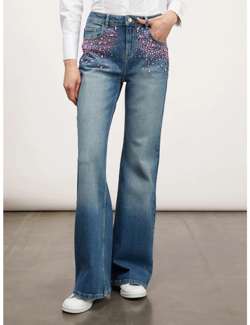 Motivi Jeans mit weitem Bein Schmucksteine mittelblau