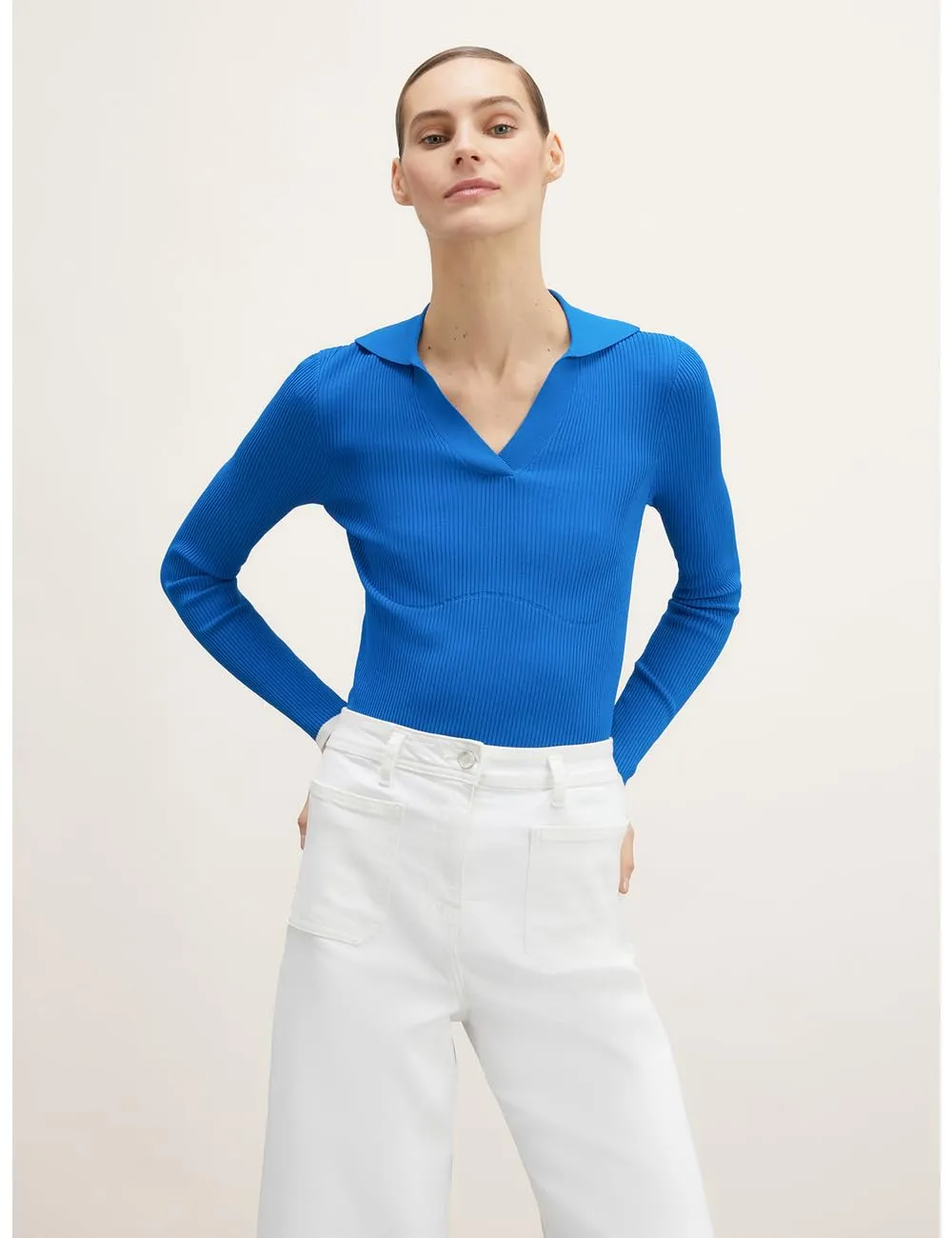 Motivi Rippenpullover Viskosegemisch Slim Kragen