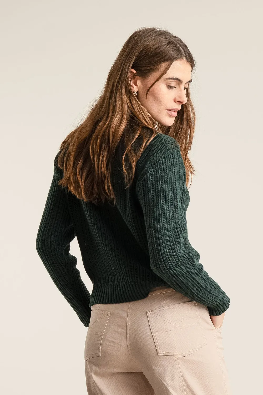 Komodo Posey GOTS Pullover Green Bio-Baumwolle Lochstrick