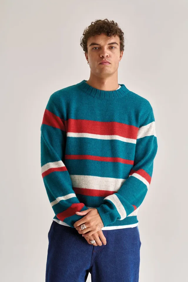 KOMODO GABRIEL Streifenpullover Evergreen Lambswool
