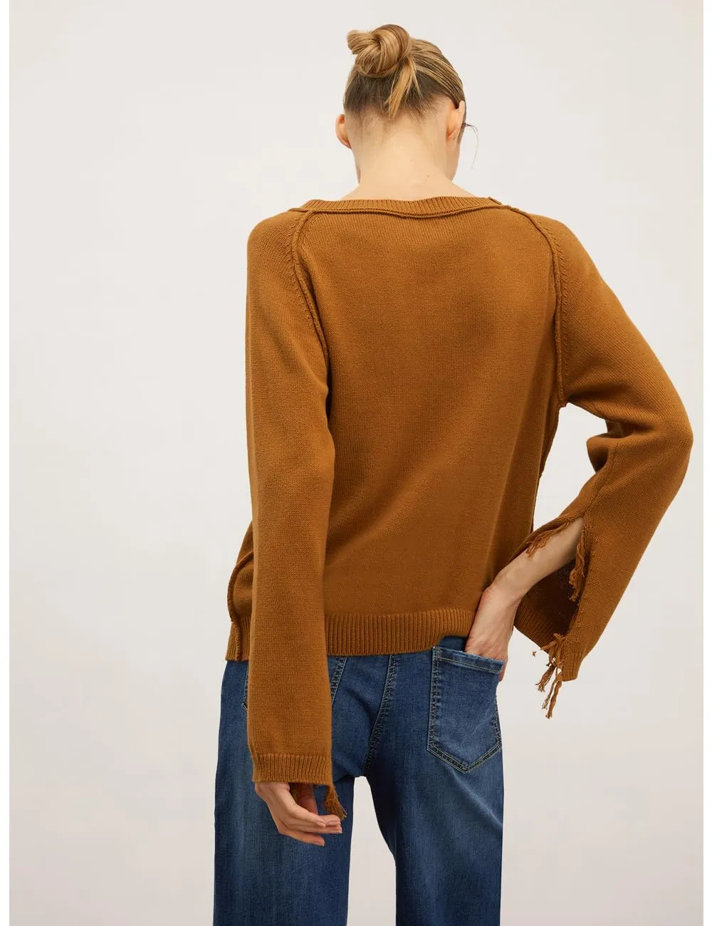 Motivi Pullover mit Ausfransung Baumwollpullover weiß