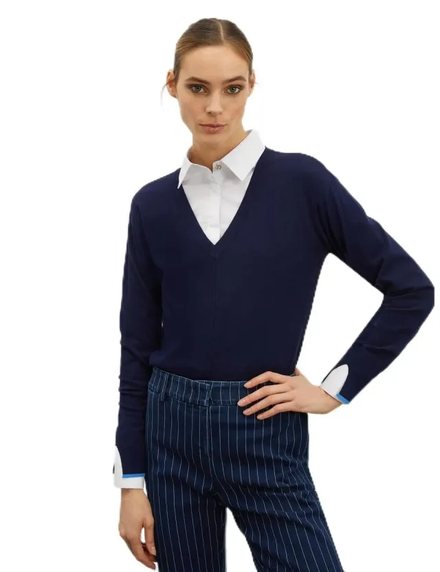 Motivi Spring Summer 24 Streifenpullover V-Ausschnitt Viskose