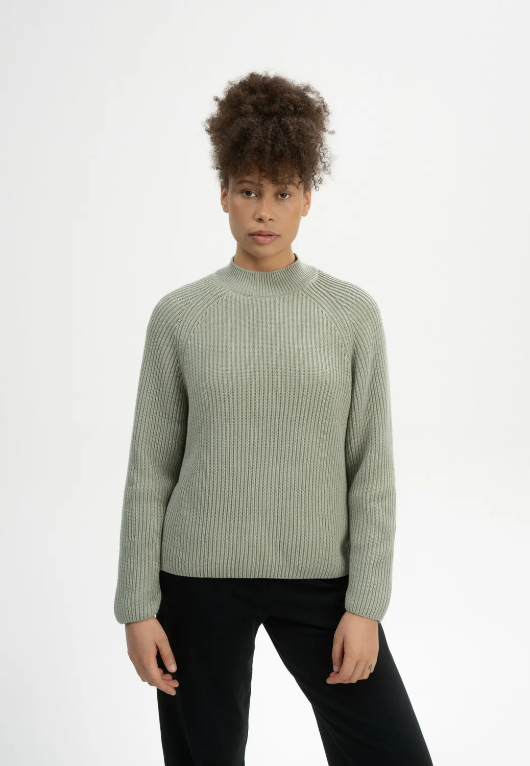 MELA ANALAH Rippstrick Stehkragenpullover navy Bio-Baumwolle