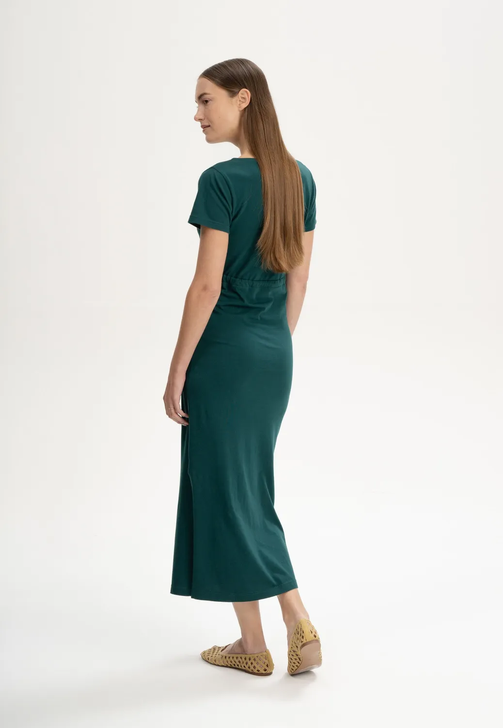 MELA SHREOSHI V-Neck Kleid lang navy Bio-Baumwolle