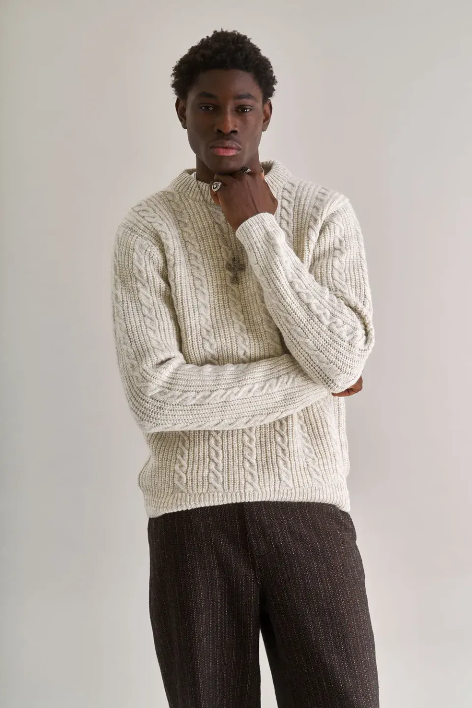 Komodo Cable Pullover Herren Natural Lammwolle