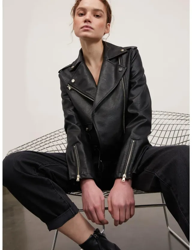 Motivi Bikerjacke in Leder-Optik Jacke mit Gürtel