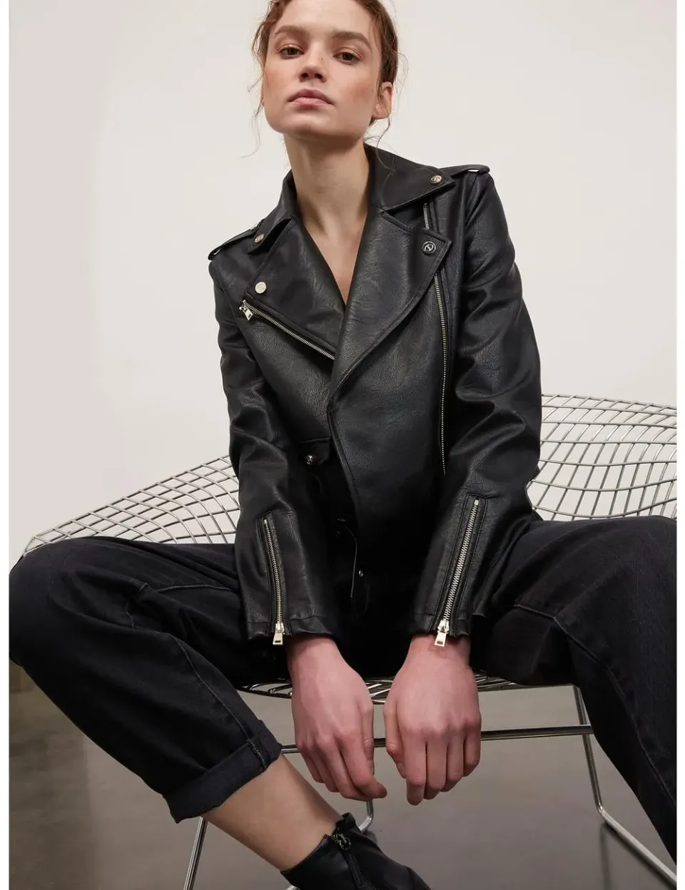 Motivi Bikerjacke in Leder-Optik Jacke mit Gürtel