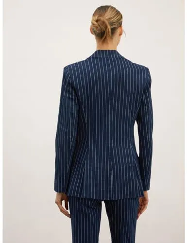 Motivi Einknopf-Jacke Nadelstreifen-Denim Baumwolle