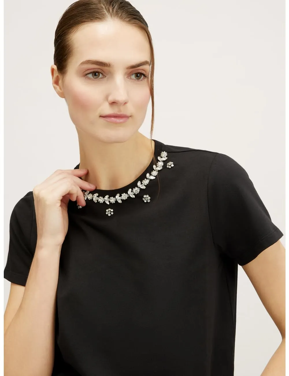 Motivi Spring Summer 24 T-Shirt Steinchen-Ausschnitt Baumwolle
