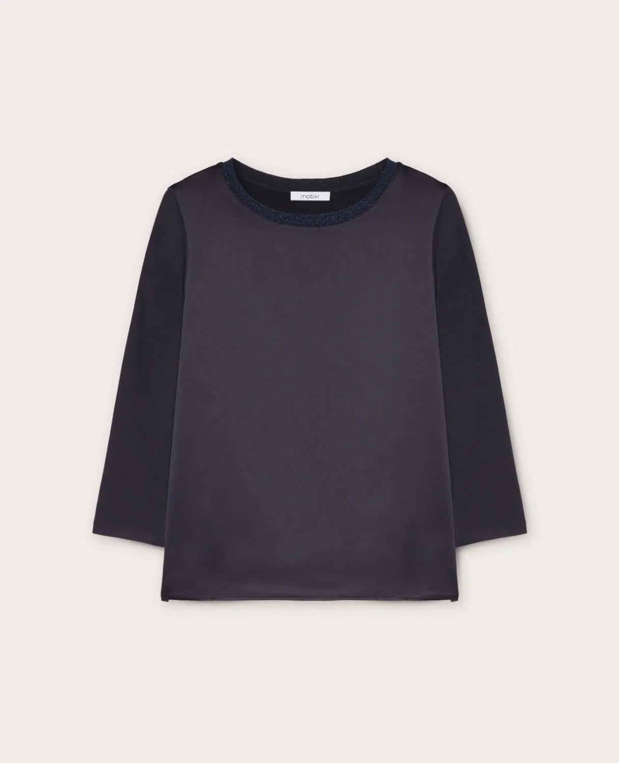 Motivi Spring Summer 24 Basic-T-Shirt Satin Jersey Lurex