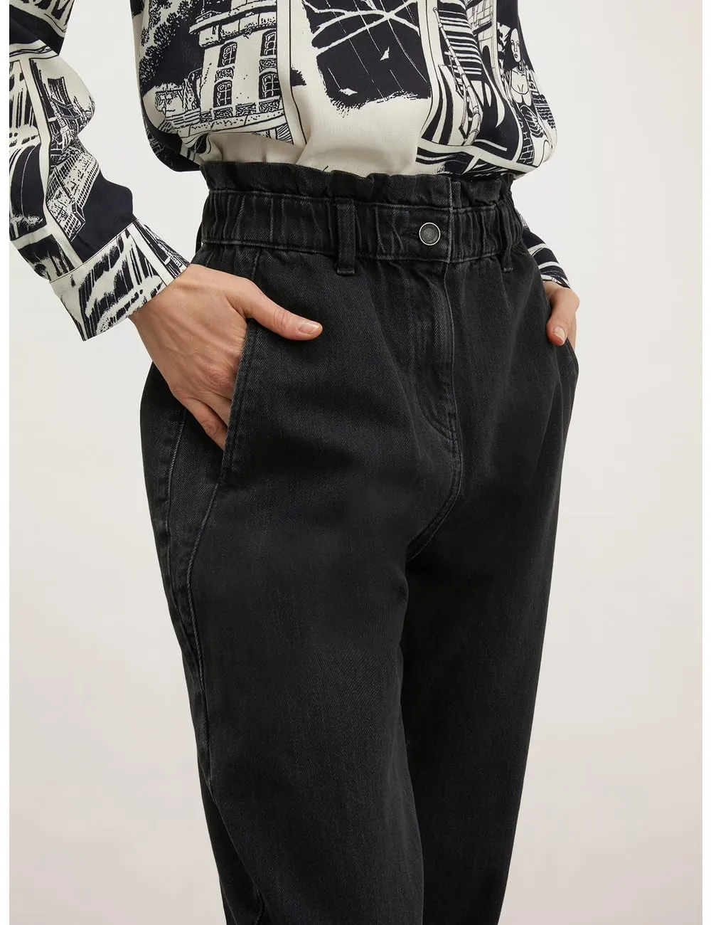 Motivi Baggy-Jeans hohe Taille schwarze Waschung