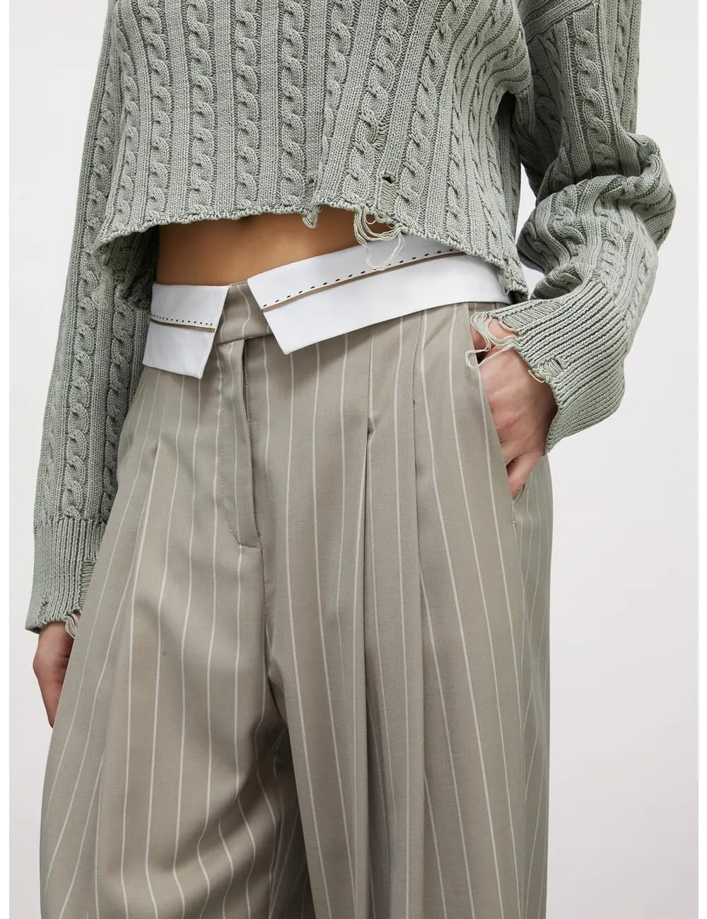 Motivi Nadelstreifen-Hose weit mit Gürtel Viskose