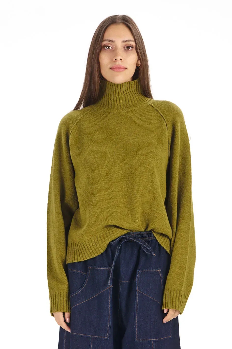 Komodo Millie Pullover Oliv Merinowolle Damen