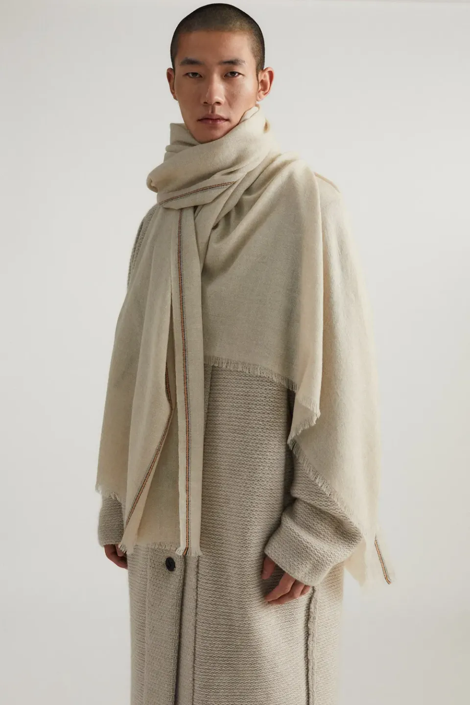 Oyuna Komo Wrap Beige Decke Cashmere Streifen