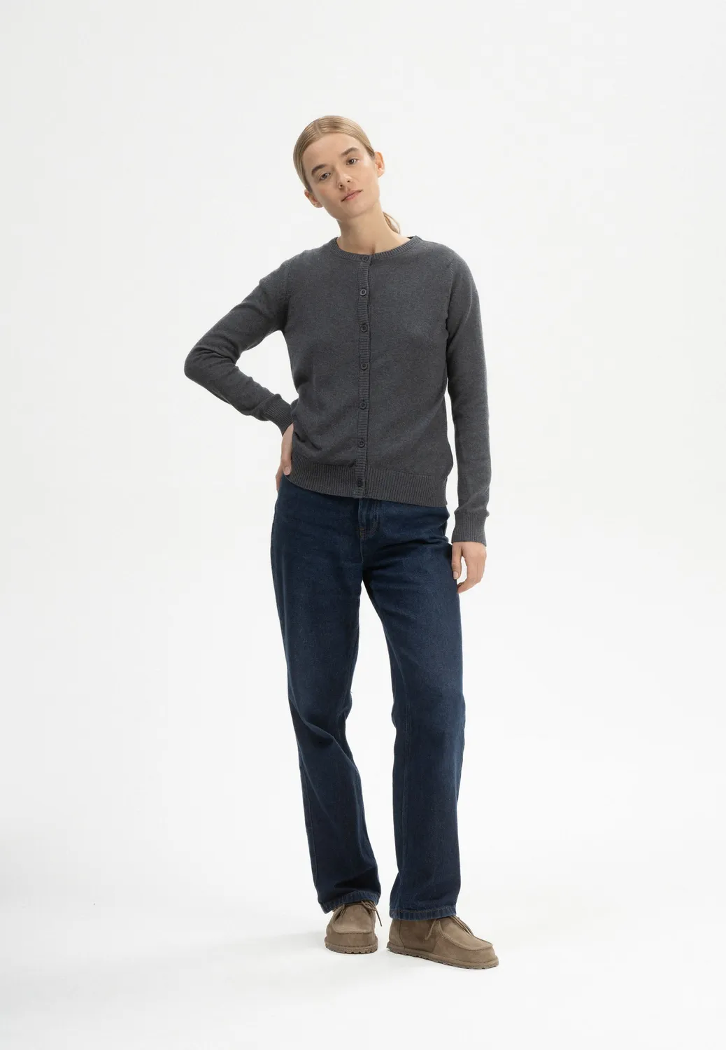 MELA NAMEEN Cardigan anthrazit melange aus Bio-Baumwolle
