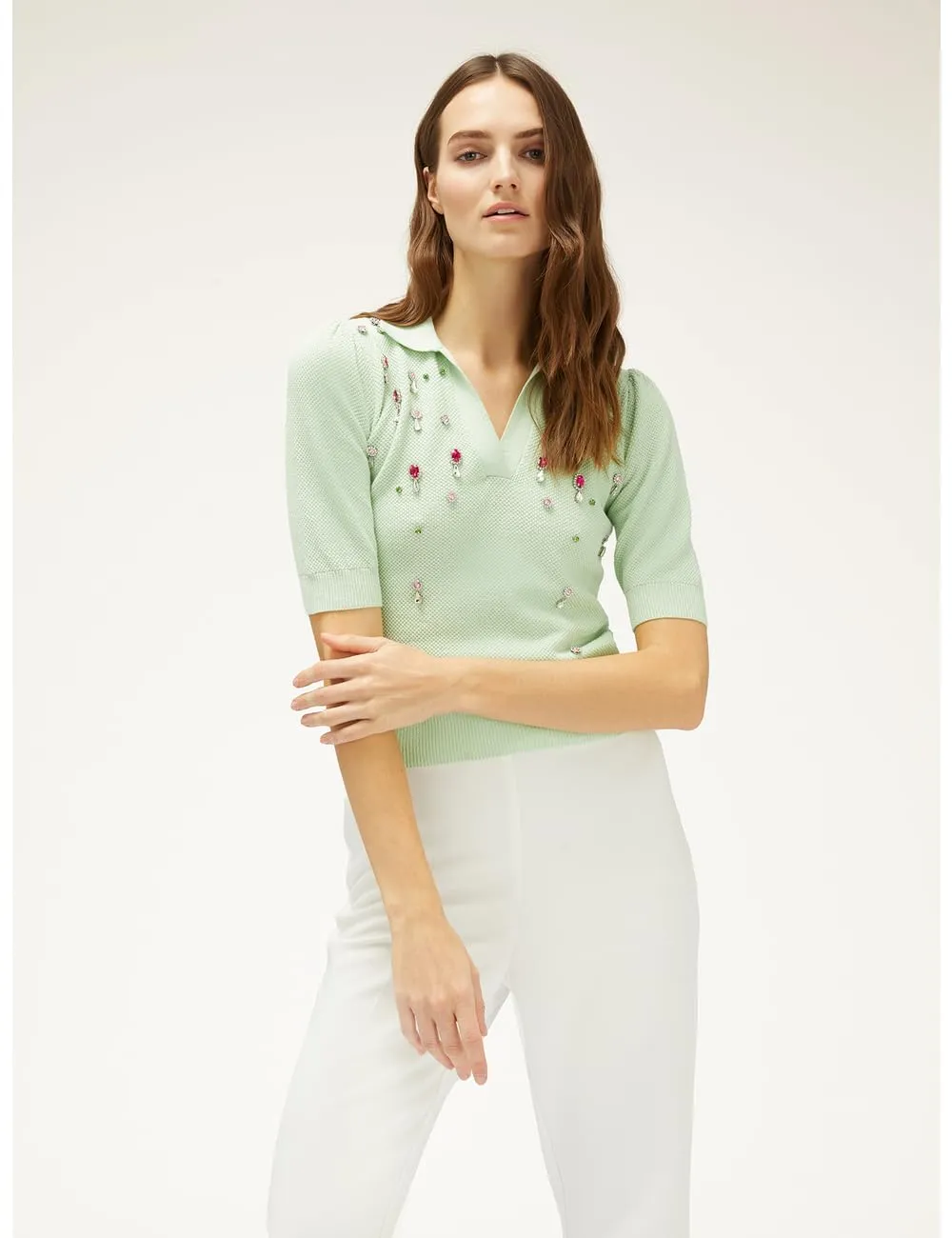 Motivi Spring Summer 24 Polo-Shirt Schmucksteine Pikee