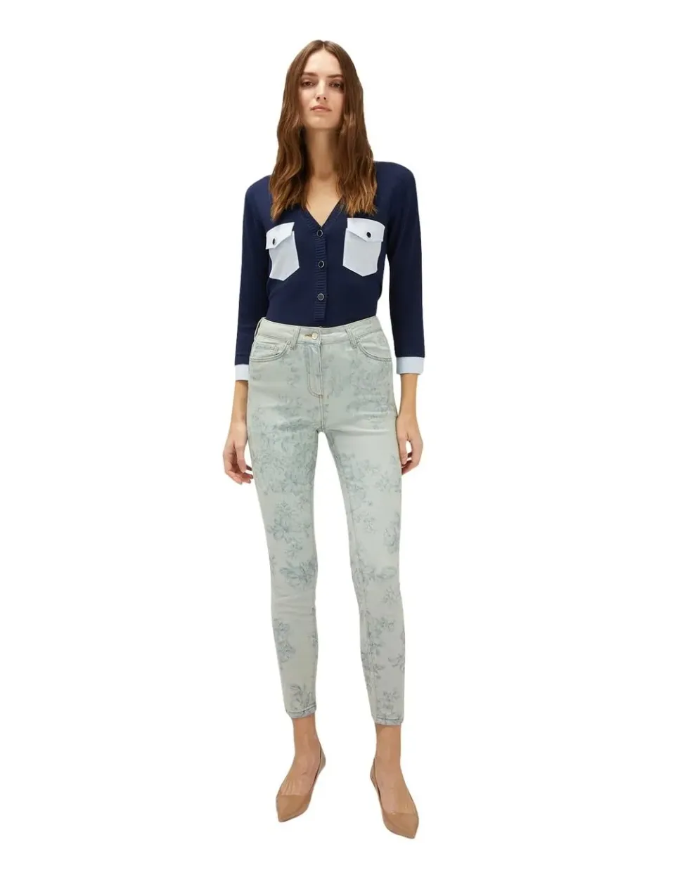 Motivi Skinny-Jeans mit Aufdruck hellblau floral