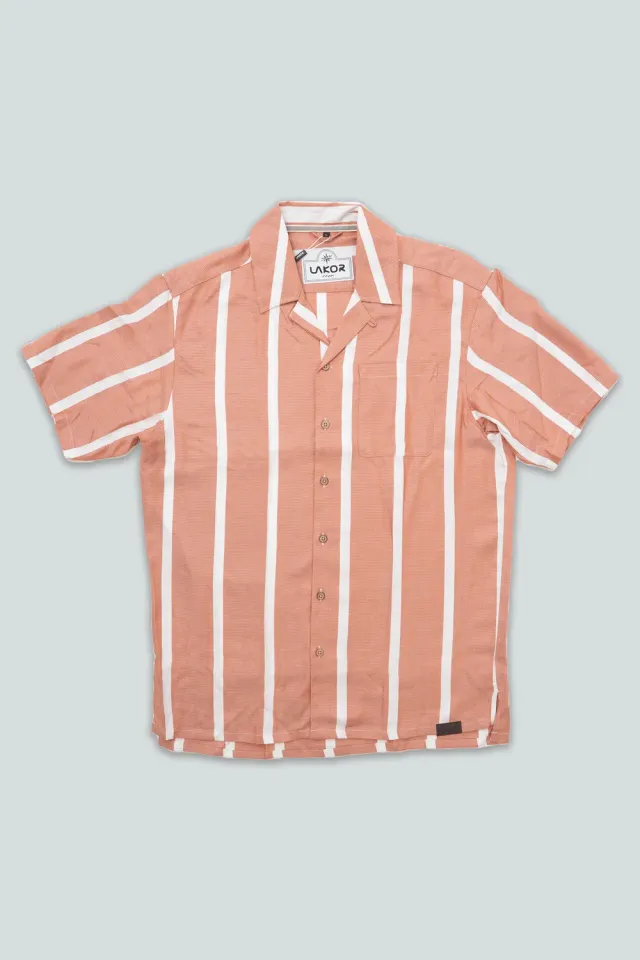 LAKOR Wide Stripe Shirt Mango Lyocell Kurzarm