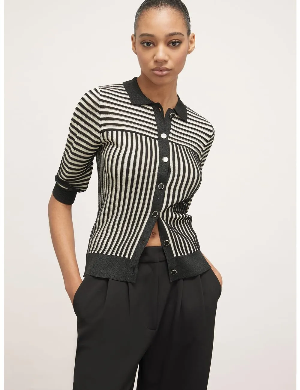Motivi Spring Summer 24 Polo-Shirt Lurex schmal
