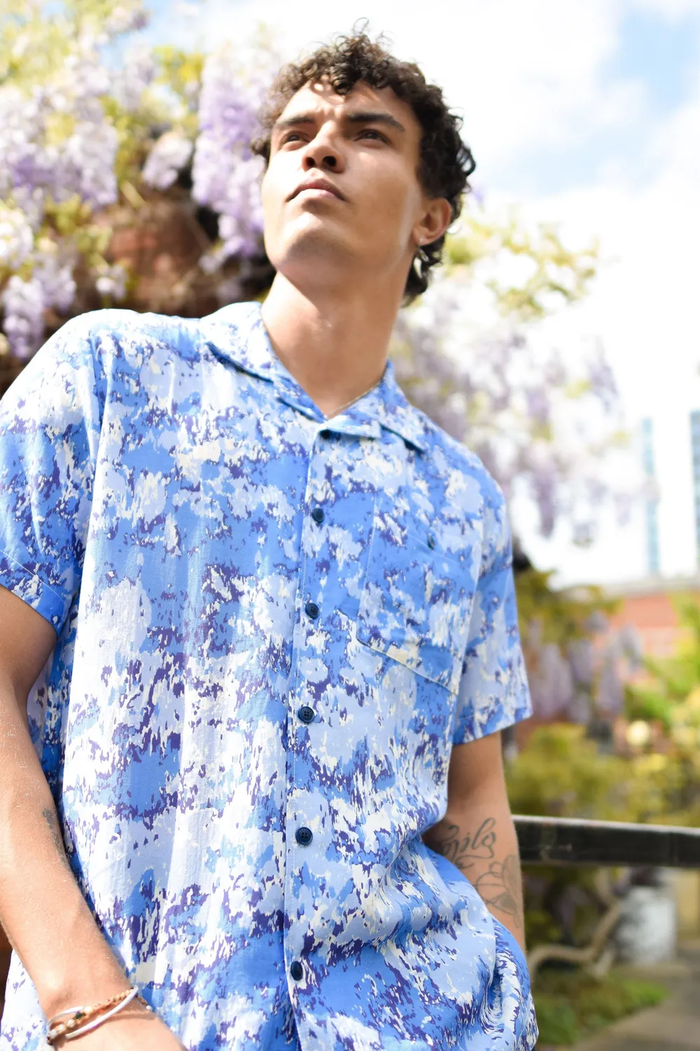 Komodo Spindrift Hemd Herren Acid Blue M Tencel Print