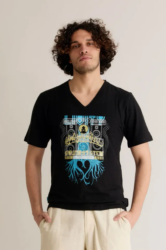 Komodo Roots Rockers T-Shirt Schwarz Hanf V-Ausschnitt