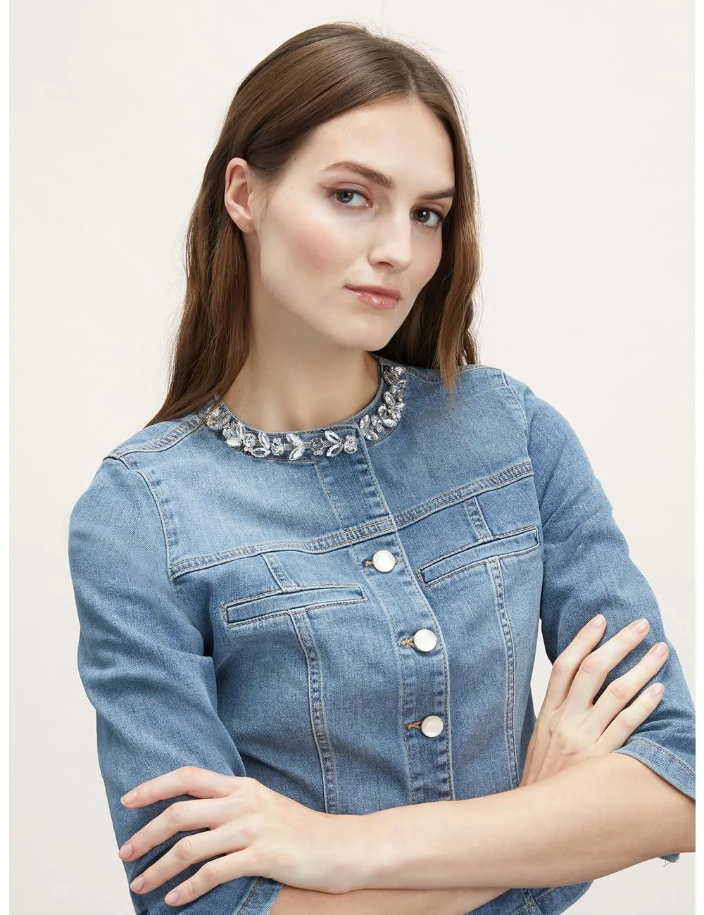 Motivi Spring Summer 24 Blousonjacke Jeans Kristalle