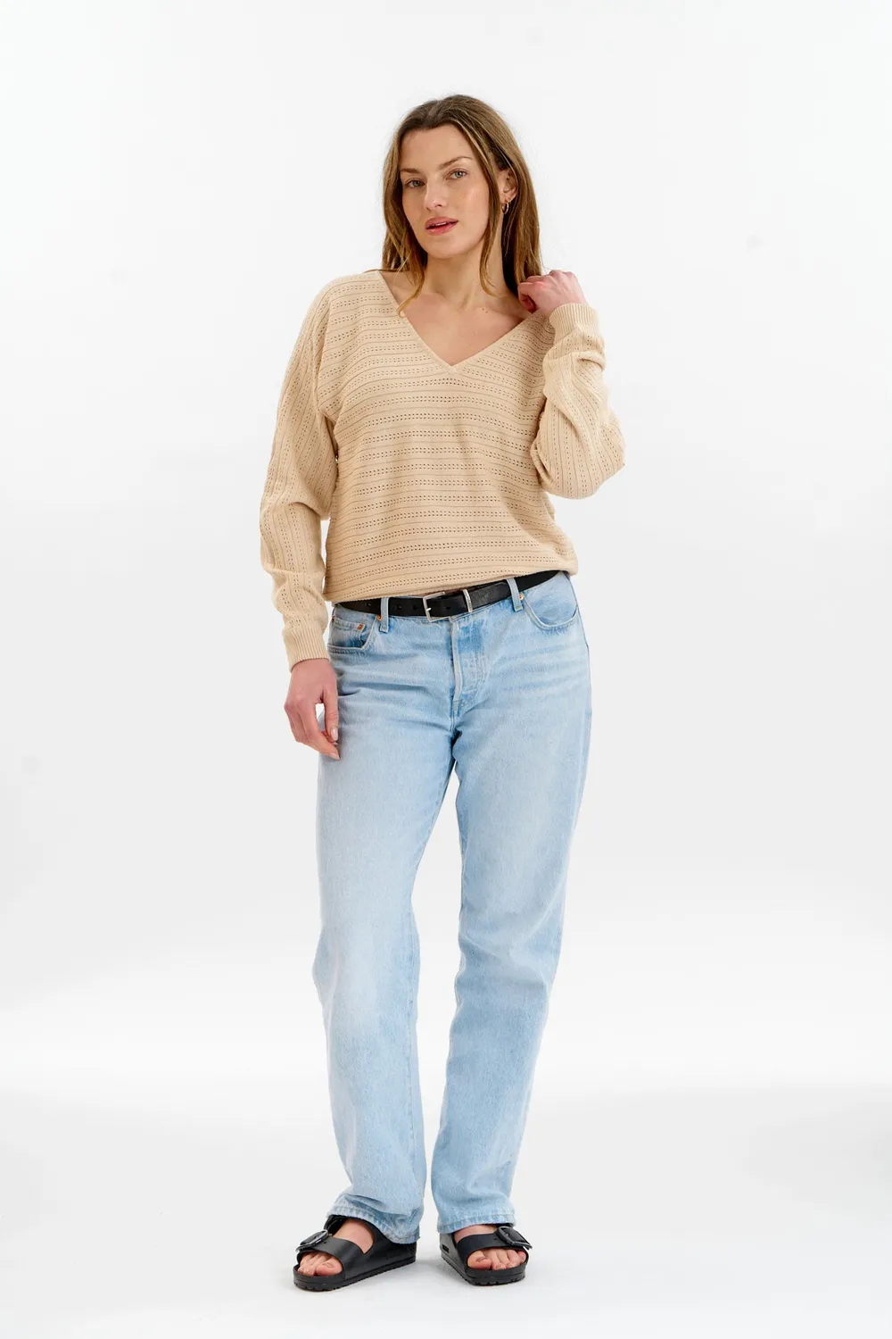 Komodo Pia Pullover Creme Bio-Baumwolle Lochstrick