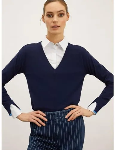Motivi Spring Summer 24 Streifenpullover V-Ausschnitt Viskose