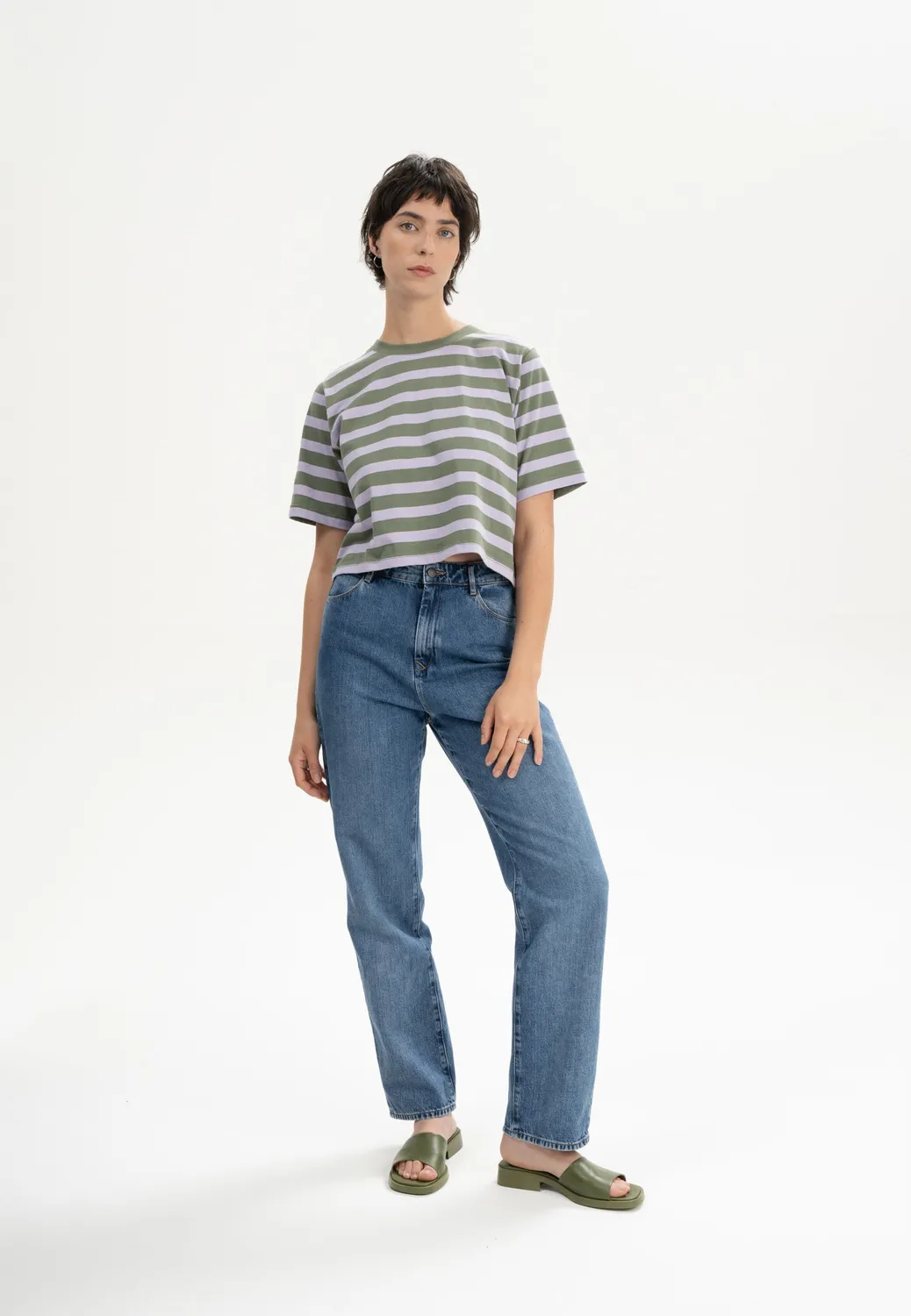 MELA DESNA Stripes Cropped T-Shirt thymian gestreift Baumwolle