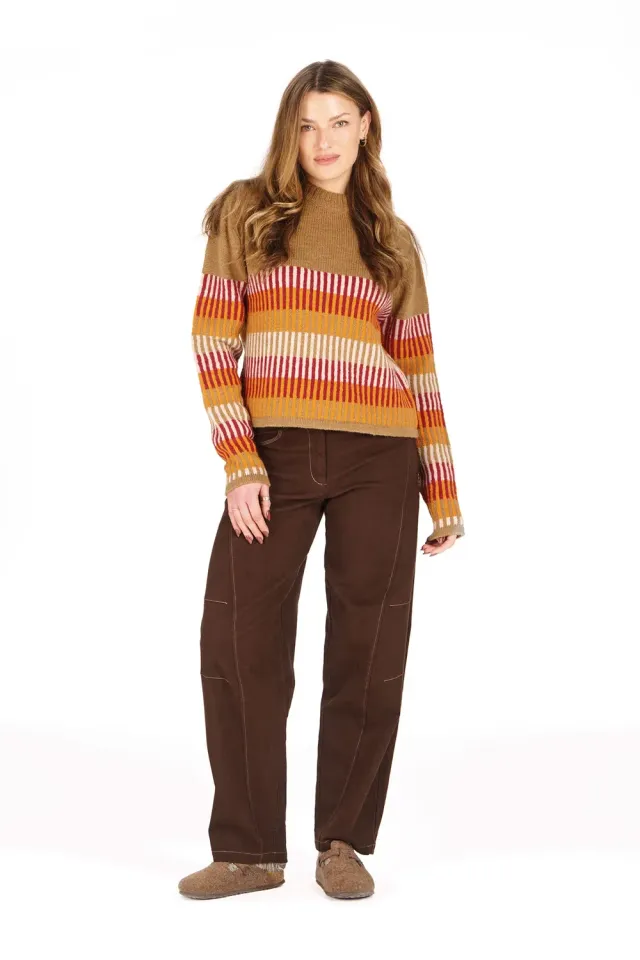 Komodo Chloe Lambswool Pullover Sand Streifen Wolle