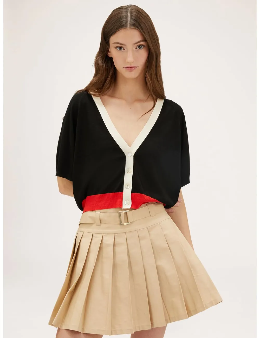 Motivi Cardigan mit Bündchen Strickjacke kurz Kontrast