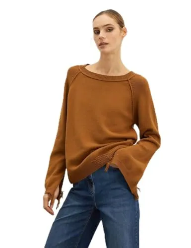 Motivi Pullover mit Ausfransung Baumwollpullover weiß