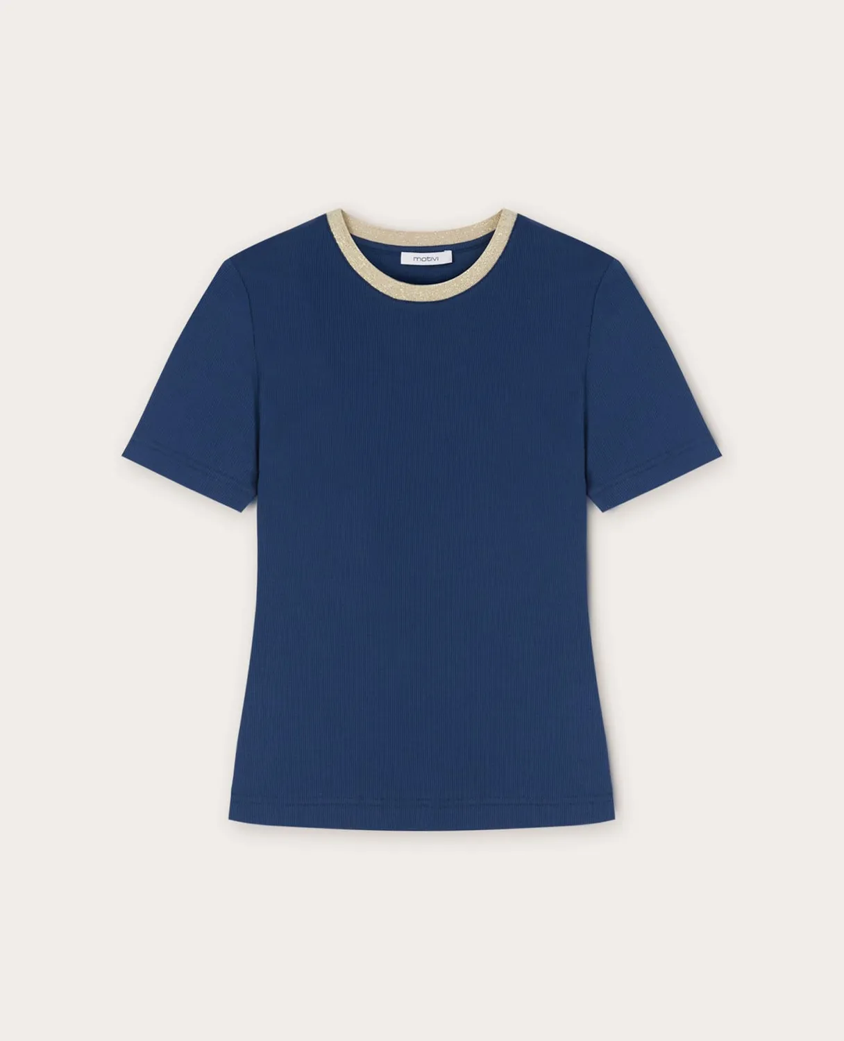 Motivi T-Shirt Rippen Lurex-Bordüre Baumwolle