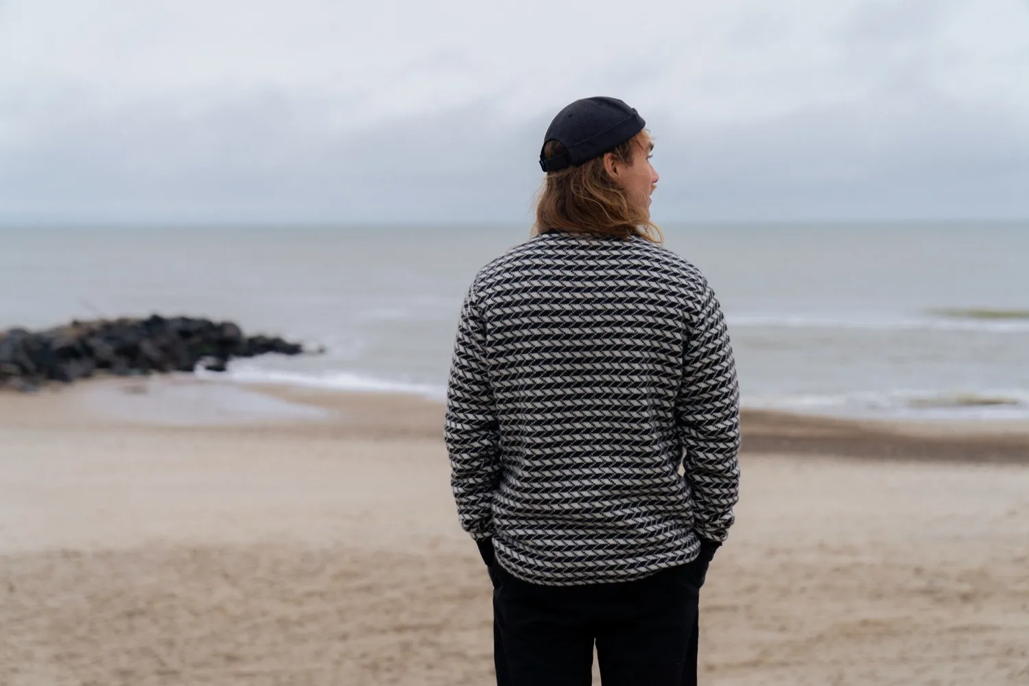 LAKOR Faroese Fisher Knit Off White/Black Wollpullover