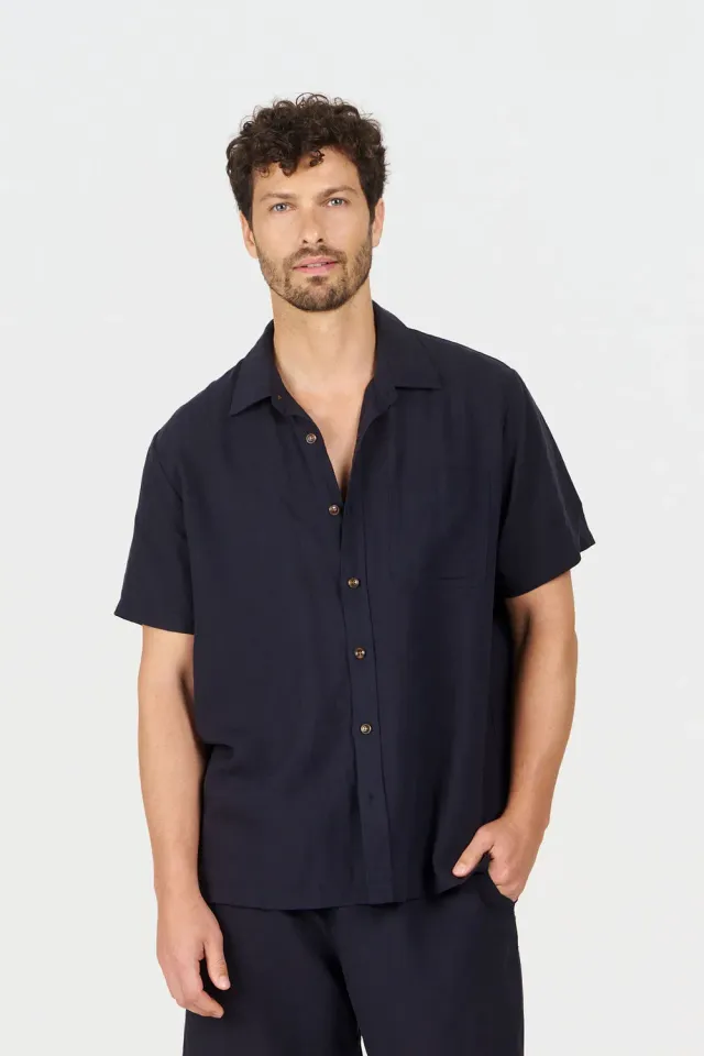Komodo Loyle Hemd Navy Tencel-Leinen Herren