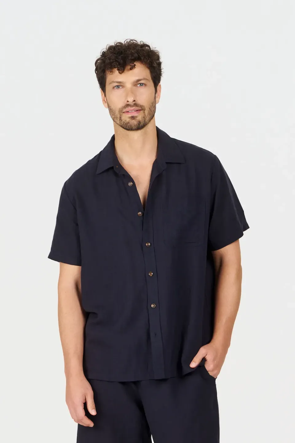 Komodo Loyle Hemd Navy Tencel-Leinen Herren