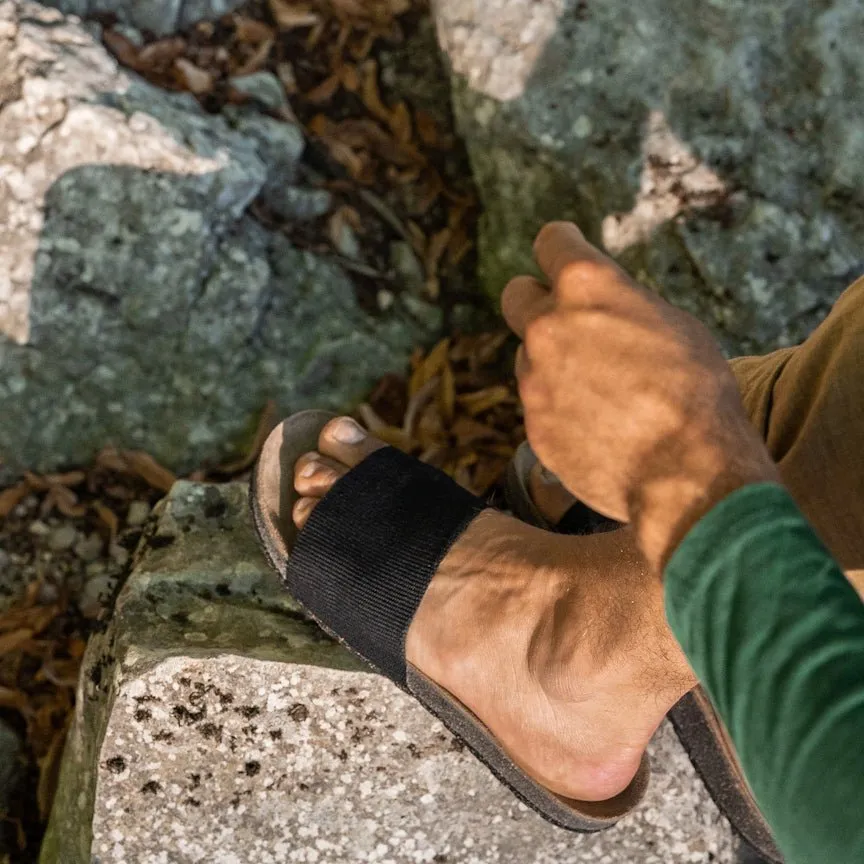 Langbrett Gurlette Pantolette Textil schwarz Kork-Fußbett