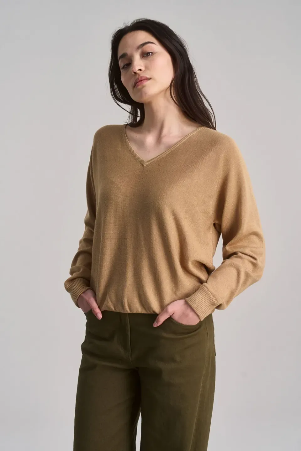 Komodo Clover Pullover Camel Baumwolle Tencel Fledermaus