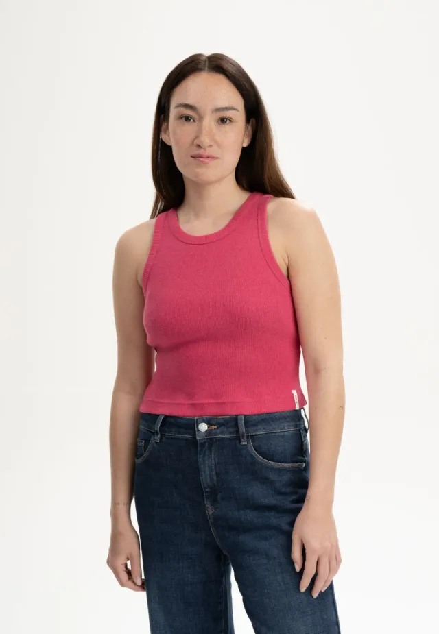 MELA PRISHA Cropped Tanktop berry melange Bio-Baumwolle