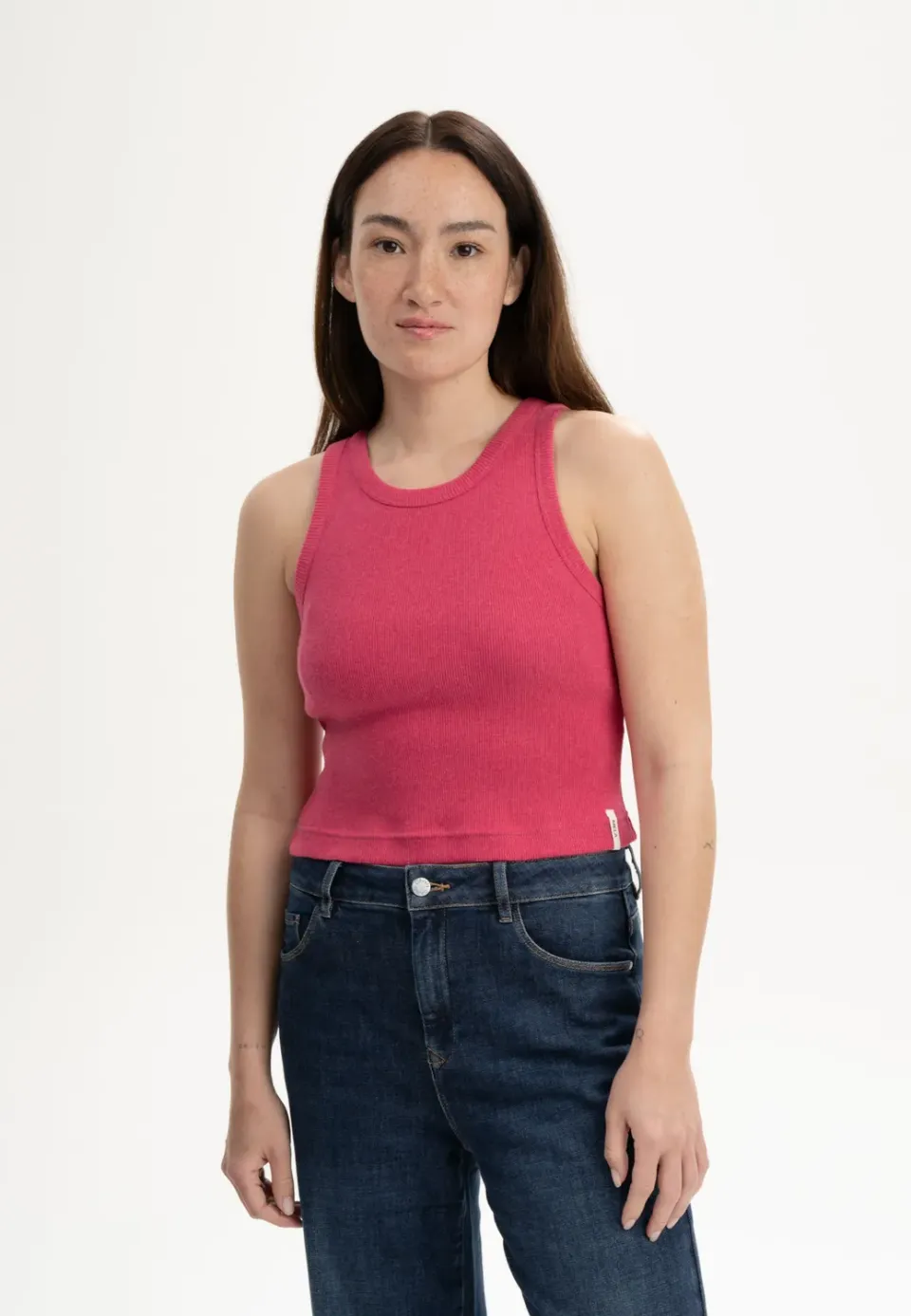 MELA PRISHA Cropped Tanktop berry melange Bio-Baumwolle