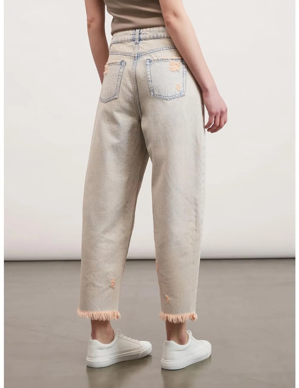 Motivi Baggy-Jeans Denim rosa Fransen-Saum