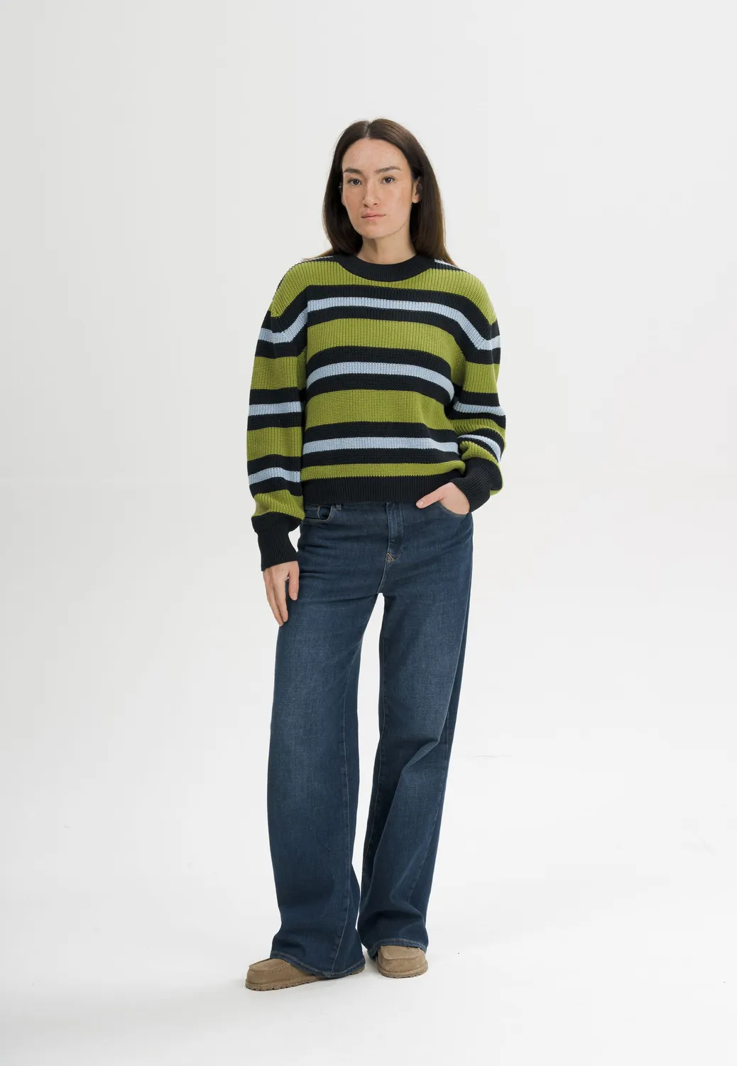 MELA Adah Stripes Rippstrickpullover cloudy blue Bio-Baumwolle