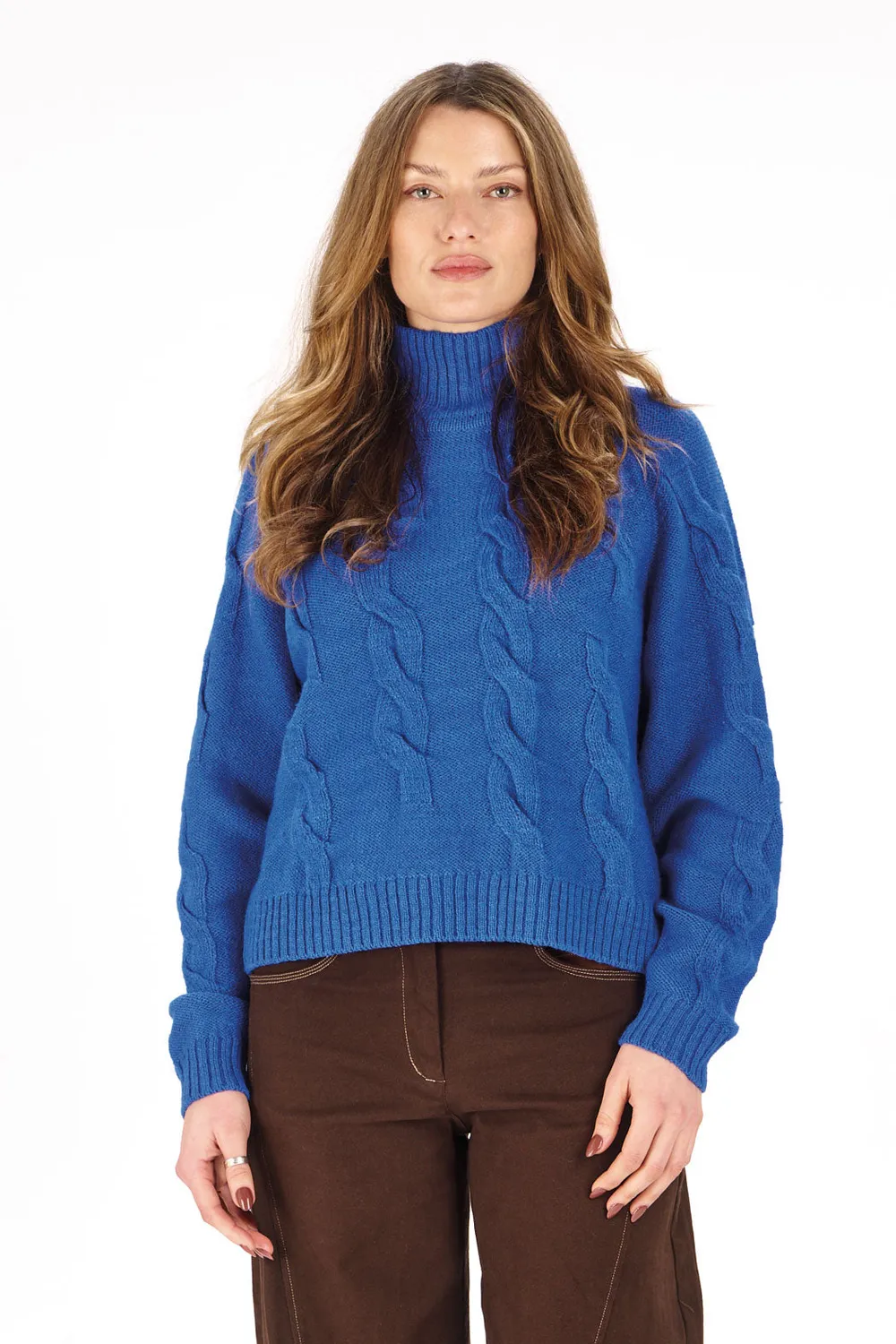 KOMODO BROKEN Pullover Kobaltblau Lammwolle Zopf